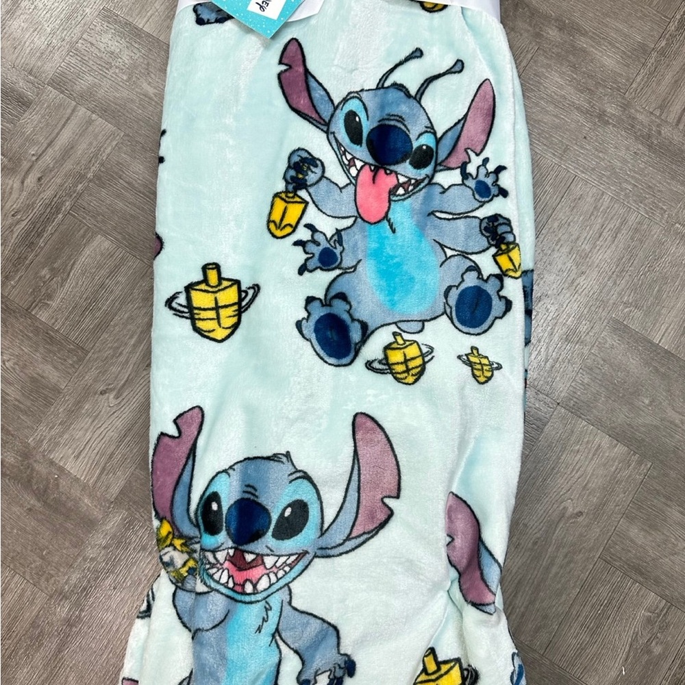 Disney Stitch Hanukkah Throw Blanket with Blue and Yellow